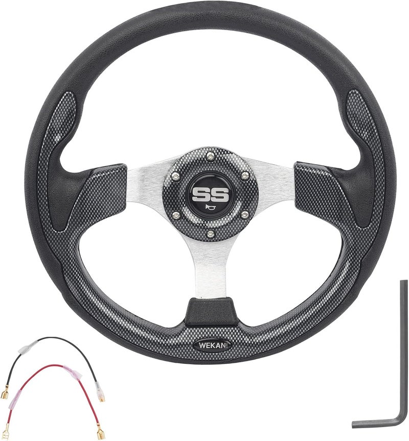 WEKANI Golf Cart Steering wheel for EZGO YAMAHA and Club Car Precedent Most Golf carts Silver Gray - Image 1